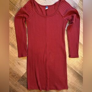 Old Navy Red Ribbed Long Sleeve Dress